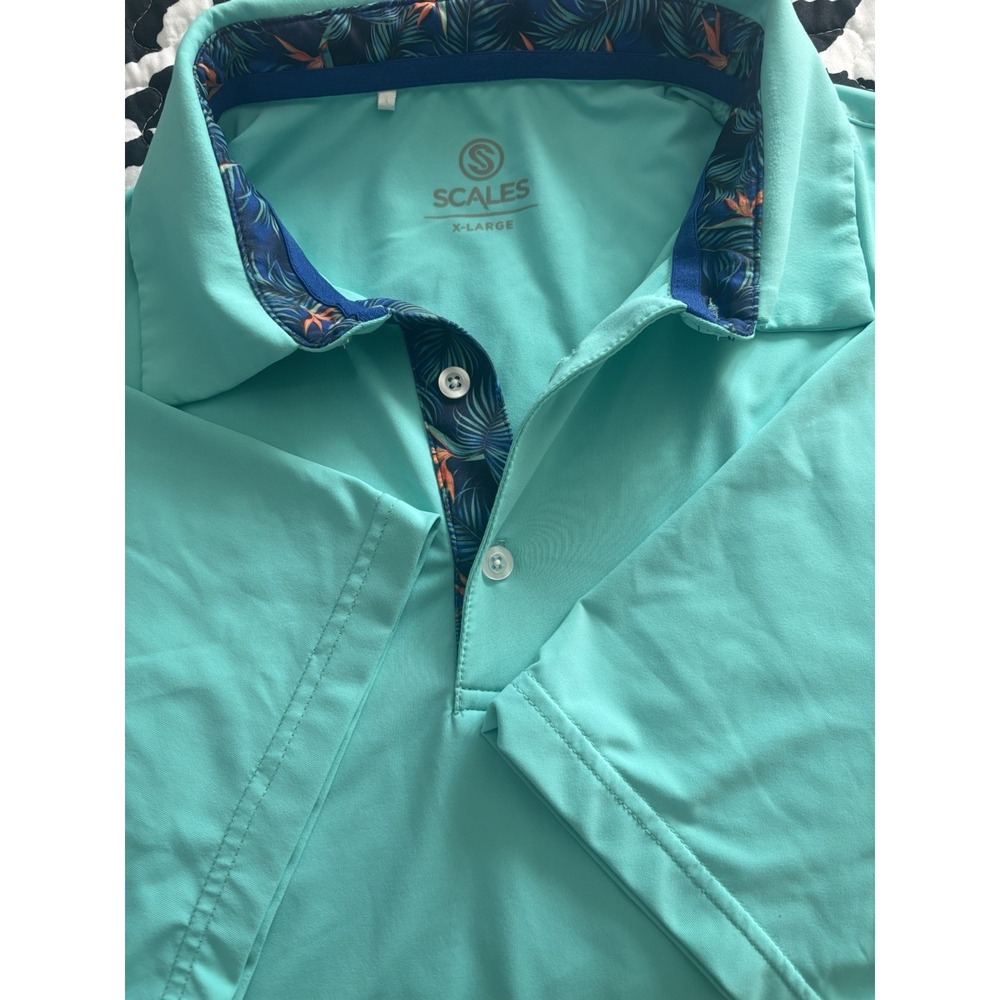 Scales XL Teal  Polo Shirt Mens  Performance Golf Stretch Short Sleeve Tropical